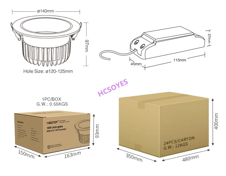 MIBOXER FUT070 FUT071 FUT072 AC100~240V 50/60Hz 6W 12W 18W RGB+CCT LED Downlight Smart Phone APP / Remote / voice control