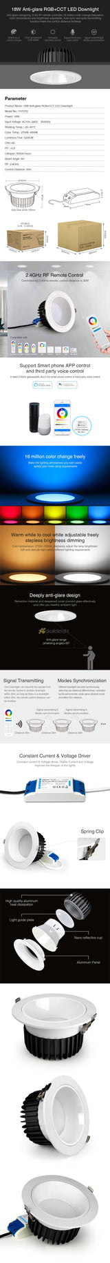 MiBoxer Anti-glare RGB+CCT LED Downlight 6W 12W 18W Dimmable Ceiling 110V 220V FUT070 FUT071 FUT072 60 Degree Angle