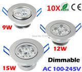 LED Downlight 10pcs/lot Dimmable 9W 12W 15W Ceiling downlight LED lamp Recessed Cabinet wall Bulb 110V-220V for home living room