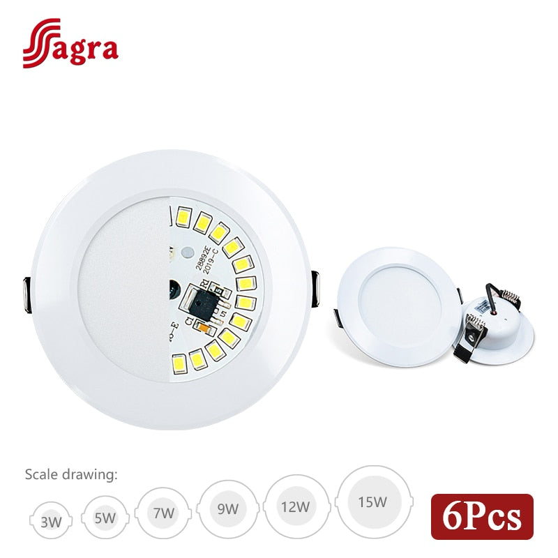 LED Downlight 3W 5W 7W 9W 12W 15W Recessed Round 6pcs/lot LED Ceiling Lamp AC 220V 240V Indoor Lighting Warm White Cold White