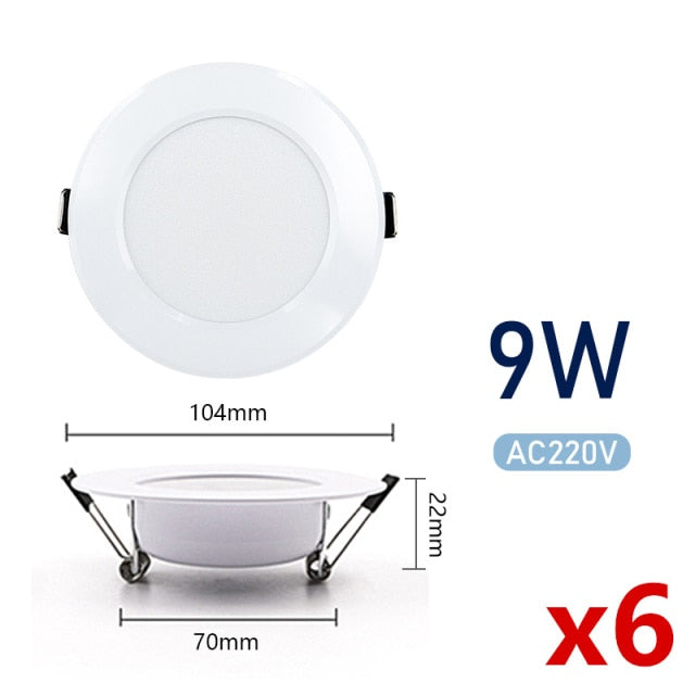 LED Downlight 3W 5W 7W 9W 12W 15W Recessed Round 6pcs/lot LED Ceiling Lamp AC 220V 240V Indoor Lighting Warm White Cold White
