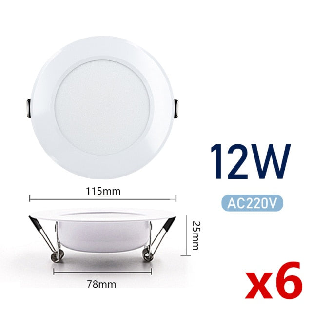 LED Downlight 3W 5W 7W 9W 12W 15W Recessed Round 6pcs/lot LED Ceiling Lamp AC 220V 240V Indoor Lighting Warm White Cold White