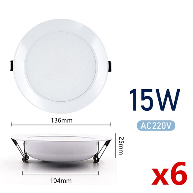LED Downlight 3W 5W 7W 9W 12W 15W Recessed Round 6pcs/lot LED Ceiling Lamp AC 220V 240V Indoor Lighting Warm White Cold White