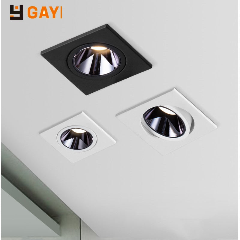 GAOYI Square LED Downlight 7W 12W 15w 20w 85-265V COB Ceiling Kitchen Living Room Indoor Angle Adjustable Anti Glare Recessed