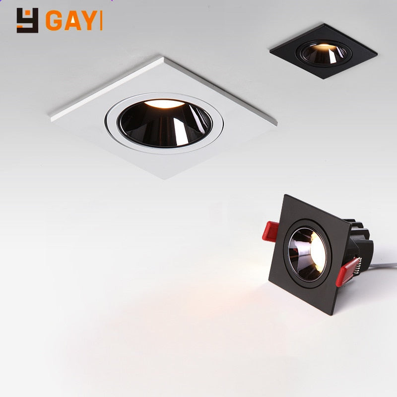 GAOYI Square LED Downlight 7W 12W 15w 20w 85-265V COB Ceiling Kitchen Living Room Indoor Angle Adjustable Anti Glare Recessed