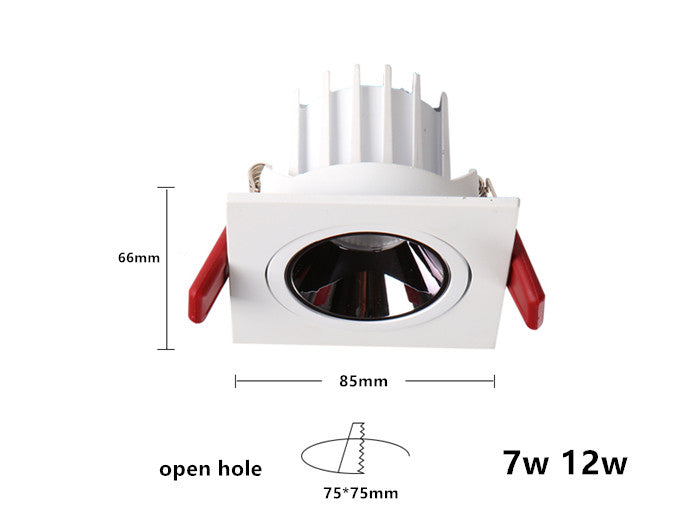GAOYI Square LED Downlight 7W 12W 15w 20w 85-265V COB Ceiling Kitchen Living Room Indoor Angle Adjustable Anti Glare Recessed