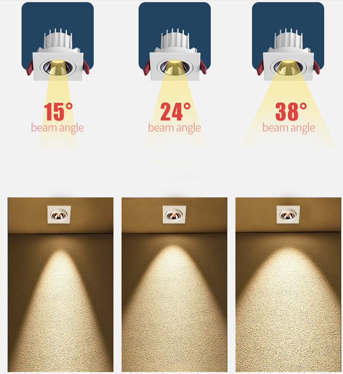 GAOYI Square LED Downlight 7W 12W 15w 20w 85-265V COB Ceiling Kitchen Living Room Indoor Angle Adjustable Anti Glare Recessed