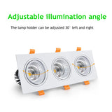 Three Head COB LED Downlight, Dimmable Square Spotlight, Indoor Lighting, 3x 7W, 3x10W, 3x12W, 3x15W, AC85 ~ 265V