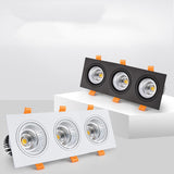 Three Head COB LED Downlight, Dimmable Square Spotlight, Indoor Lighting, 3x 7W, 3x10W, 3x12W, 3x15W, AC85 ~ 265V