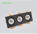 Three Head COB LED Downlight, Dimmable Square Spotlight, Indoor Lighting, 3x 7W, 3x10W, 3x12W, 3x15W, AC85 ~ 265V