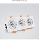 Three Head COB LED Downlight, Dimmable Square Spotlight, Indoor Lighting, 3x 7W, 3x10W, 3x12W, 3x15W, AC85 ~ 265V