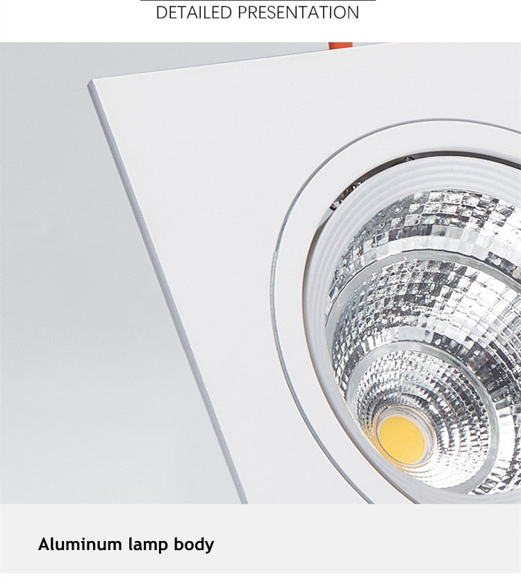 Three Head COB LED Downlight, Dimmable Square Spotlight, Indoor Lighting, 3x 7W, 3x10W, 3x12W, 3x15W, AC85 ~ 265V
