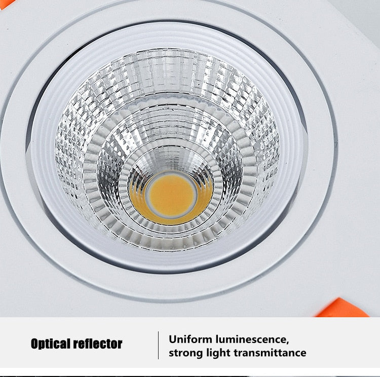 Three Head COB LED Downlight, Dimmable Square Spotlight, Indoor Lighting, 3x 7W, 3x10W, 3x12W, 3x15W, AC85 ~ 265V