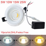 LED Downlight COB Dimmable 5W 10W 15W 25W COB LED Panel Light AC85-265V 10Pcs/lot Recessed LED Downlights Glass Down light