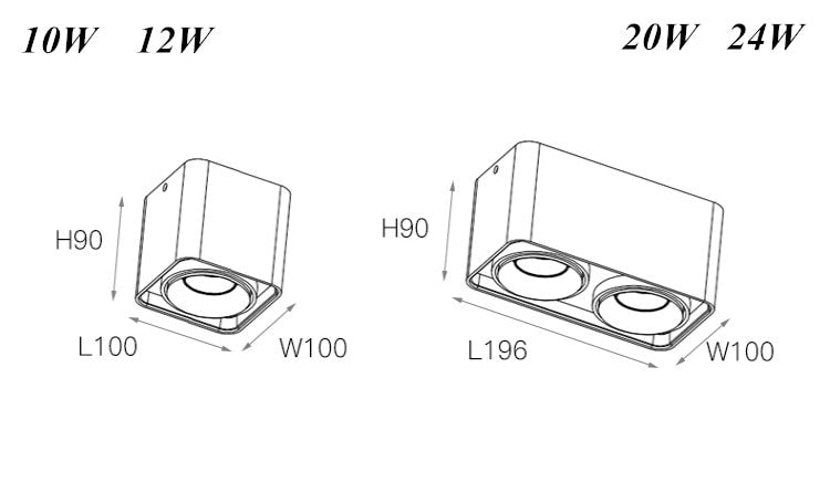 Square COB LED dimmable Downlights 10W/12W/20W/24W Surface Mounted LED Ceiling Lamps Spot Light LED Downlights AC85V-265V