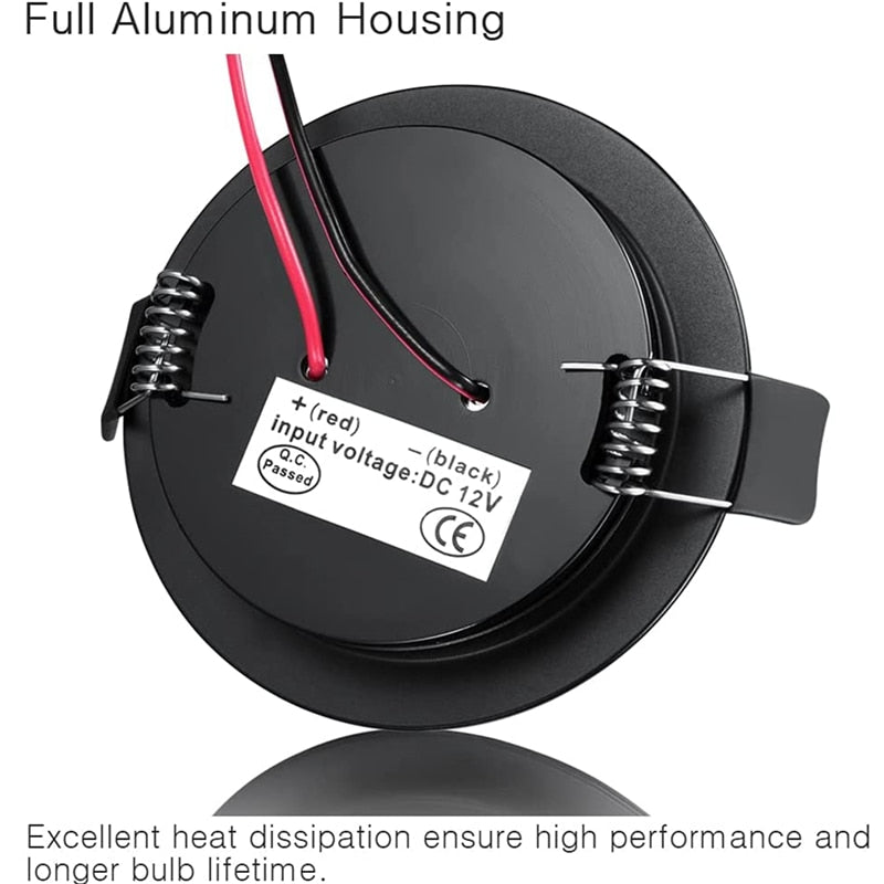 Tokili 6-Pack Recessed Downlight LED 3W Low Profile Spring Clips Mount Full Aluminium Ceiling Lamp DC12V 240LM for RV Boat House