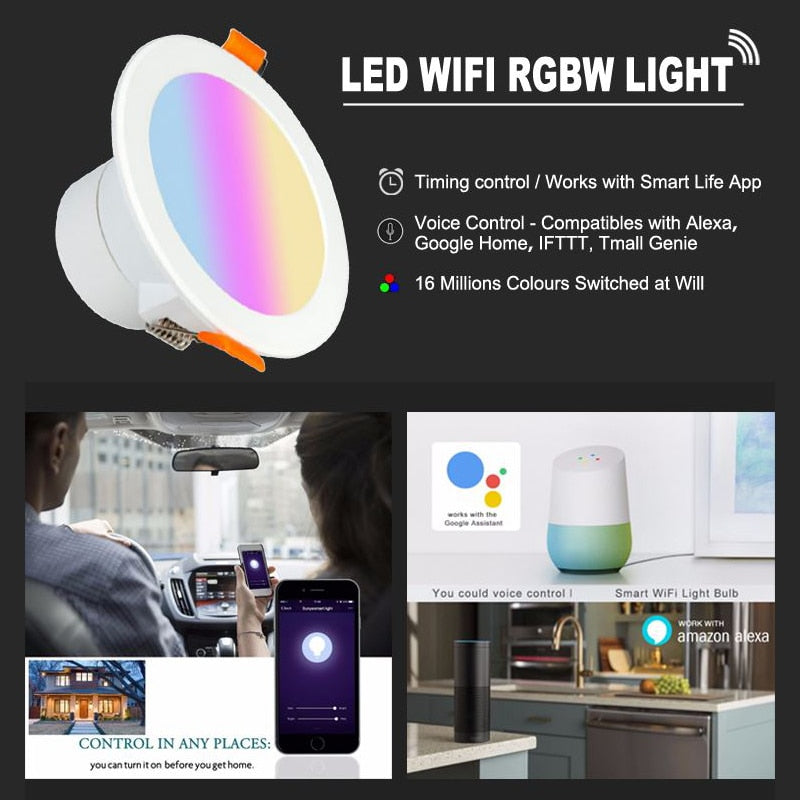 LED Downlight WiFi TUYA Smart Life Dimming Bluetooth lamp 7W 3.5inches RGB Change Warm Cool light Work with Alexa Google Home