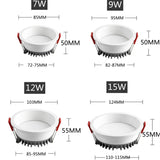 Dimmable Anti-Glare Recessed LED Downlights 7W/9W/12W/15W COB Ceiling Spot Lights AC85~265V Background Lamps Indoor Lighting