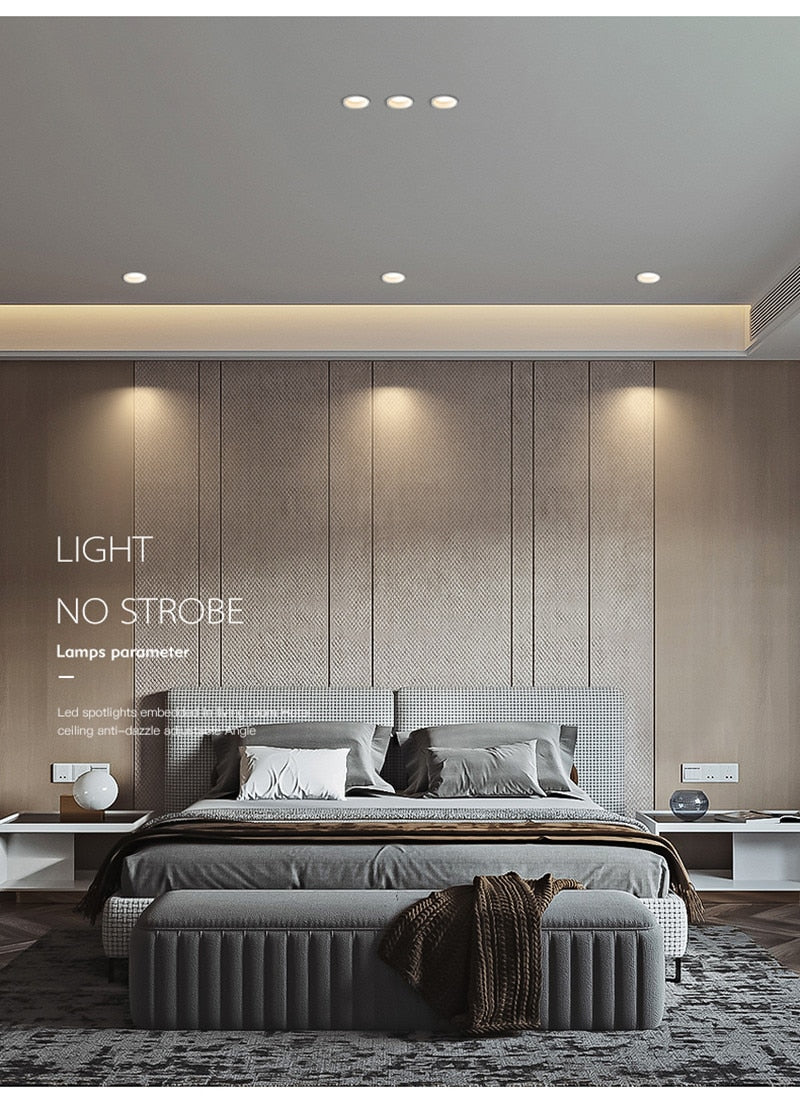 Dimmable Anti-Glare Recessed LED Downlights 7W/9W/12W/15W COB Ceiling Spot Lights AC85~265V Background Lamps Indoor Lighting