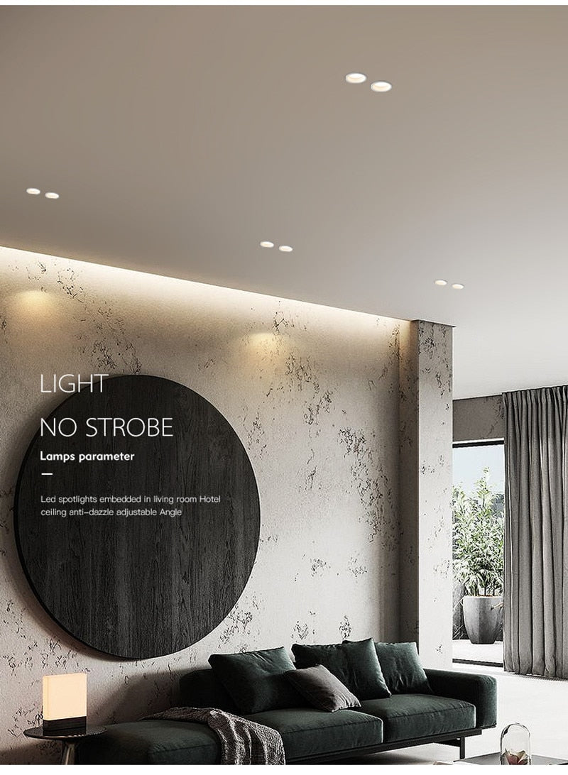 Dimmable Anti-Glare Recessed LED Downlights 7W/9W/12W/15W COB Ceiling Spot Lights AC85~265V Background Lamps Indoor Lighting