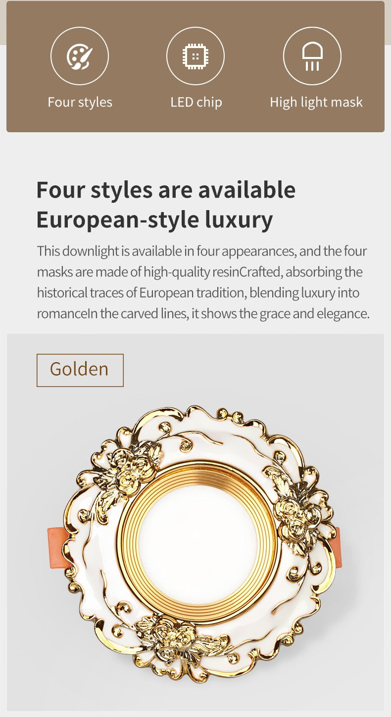 FLKL Recessed LED Downlight AC 220V Drei-Farbe 3w 5w European Style Downlight Innen Beleuchtung Round LED Panel