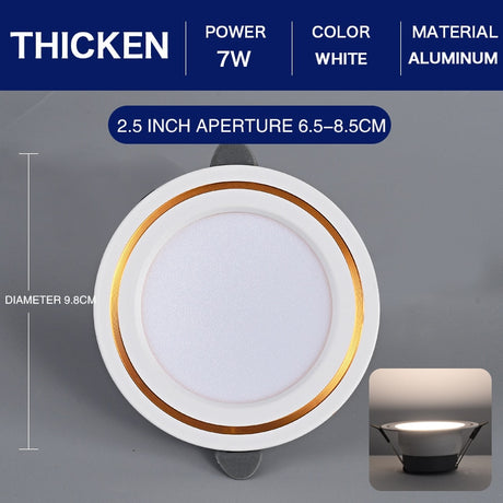 2022 Ultra-thin Embedded LED Downlight 5W 7W Dimmable AC90-260V Spot Recessed LED Ceiling Downlight Light Tri-tone Light Lamp