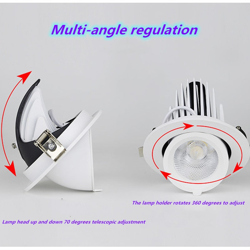 Dimmable LED Downlights Indoor Lighting 10W 15W 20W 30W, AC85-265V Adjustable 360° COB