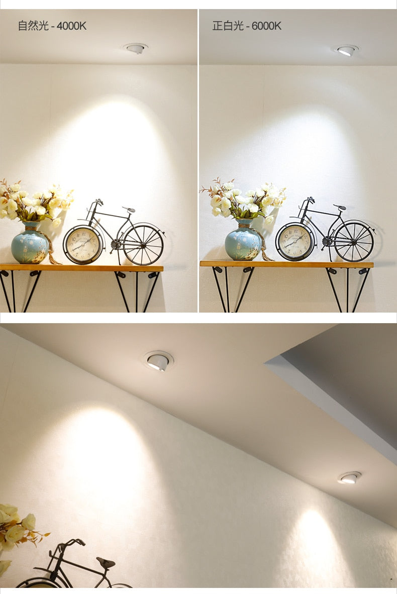 Dimmable LED Downlights Indoor Lighting 10W 15W 20W 30W, AC85-265V Adjustable 360° COB