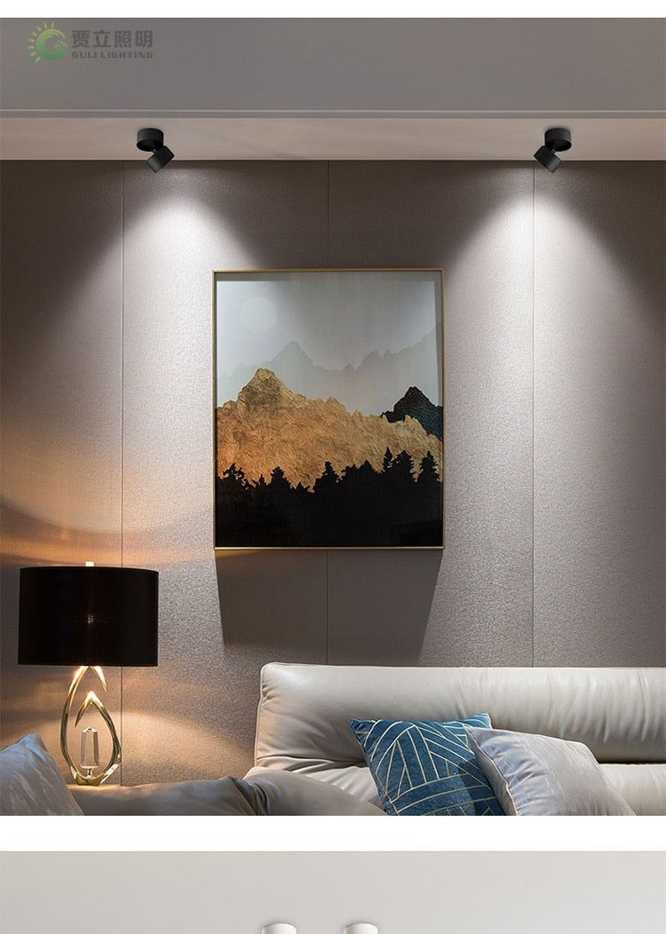 Dimmable 9W 12W 15W 18W COB LED Downlights Surface Mounted LED Ceiling Lamps  Foldable And 360° Rotatable Background Spot lights