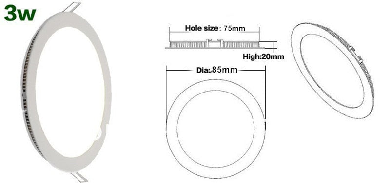 Ultra thin 3W / 4W / 6W / 9W / 12W / 15W / 25W LED Ceiling Recessed Grid Downlight / Slim Round Panel Light + LED Driver