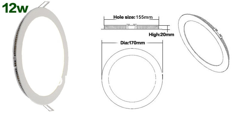 Ultra thin 3W / 4W / 6W / 9W / 12W / 15W / 25W LED Ceiling Recessed Grid Downlight / Slim Round Panel Light + LED Driver