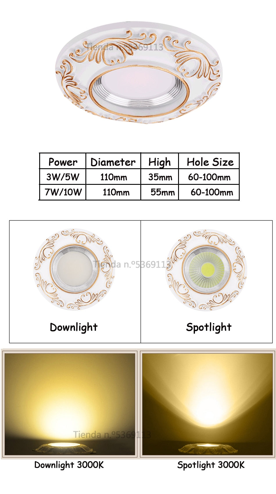 Dimmable Led Downlight Light COB Ceiling Spot Light 3W 5W 7W 9W Ceiling Recessed Lights Indoor Lighting Resin Body AC110V 220V