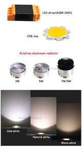 Dimmable Led Downlight Light COB Ceiling Spot Light 3W 5W 7W 9W Ceiling Recessed Lights Indoor Lighting Resin Body AC110V 220V