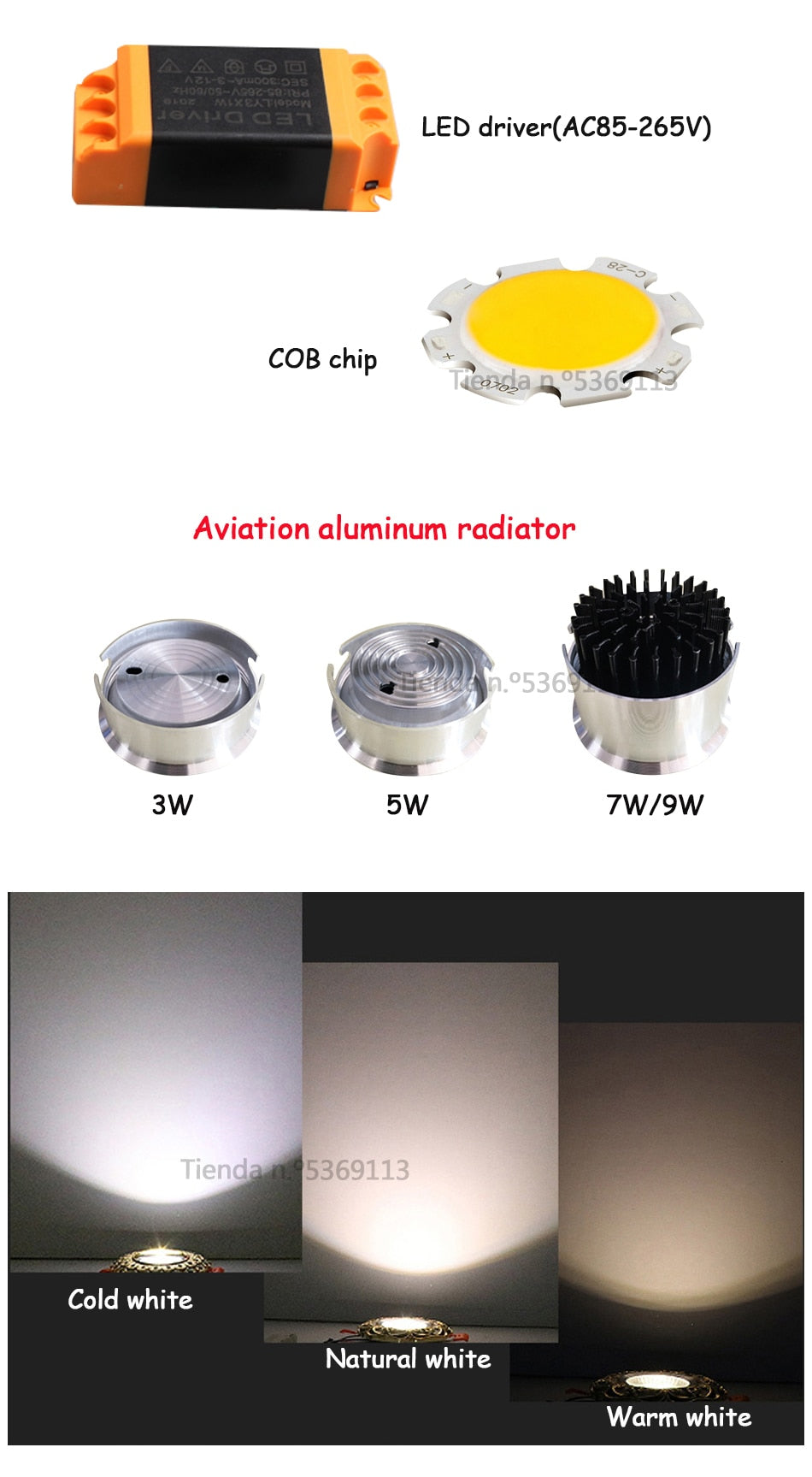 Dimmable Led Downlight Light COB Ceiling Spot Light 3W 5W 7W 9W Ceiling Recessed Lights Indoor Lighting Resin Body AC110V 220V