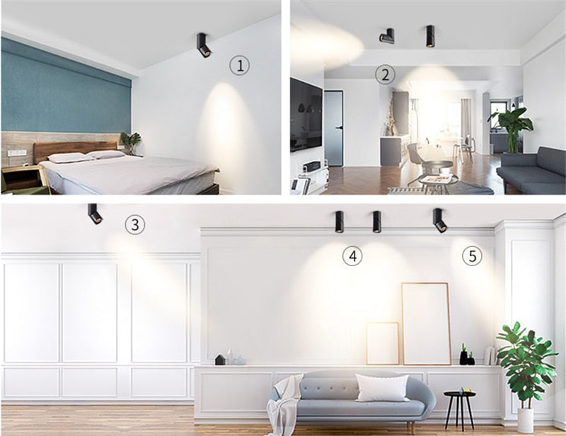 Surface mount downlight 3W 5W 7W 12W 15W, 360° rotating spotlight AC85-265V LED wall light COB downlight indoor lighting