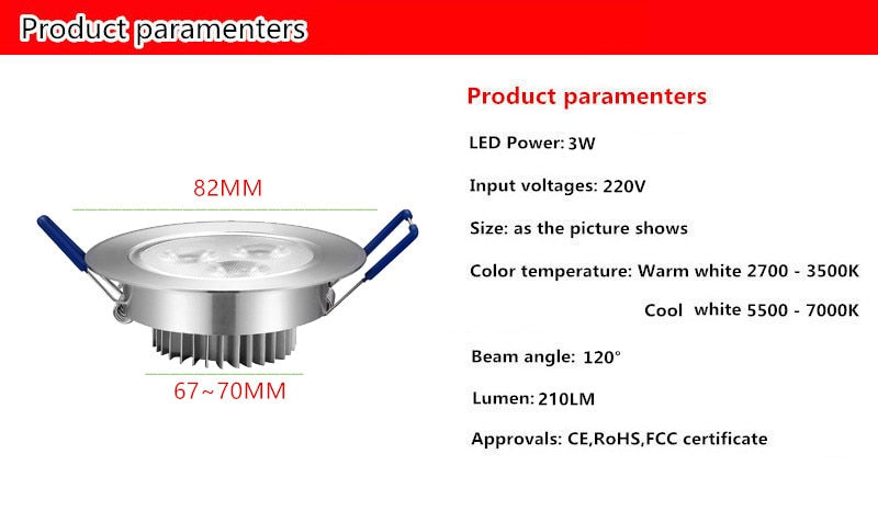 High power LED Downlight Recessed LED Spot light Lamp 3W 5W 7W 12W AC220V Aluminum Bulb For Living room bedroom Lighting