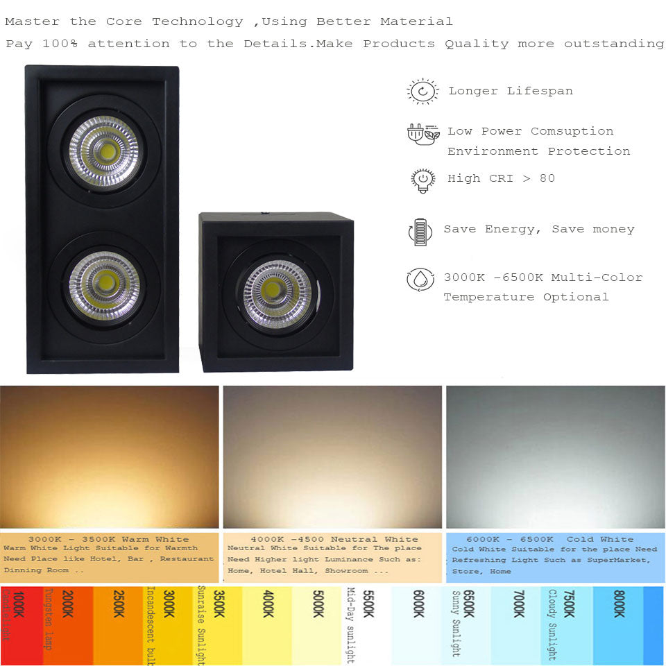 GD COB LED Downlight 14W 20W 30W Surface Mounted 1 Head 2 Head LED LED Grille Light AC85-265V COB LED Spot For Home Decor