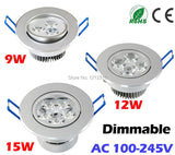 Dimmable 9W 12W 15W Ceiling downlight LED lamp Recessed Cabinet wall Bulb 110V-220V for home living room illumination