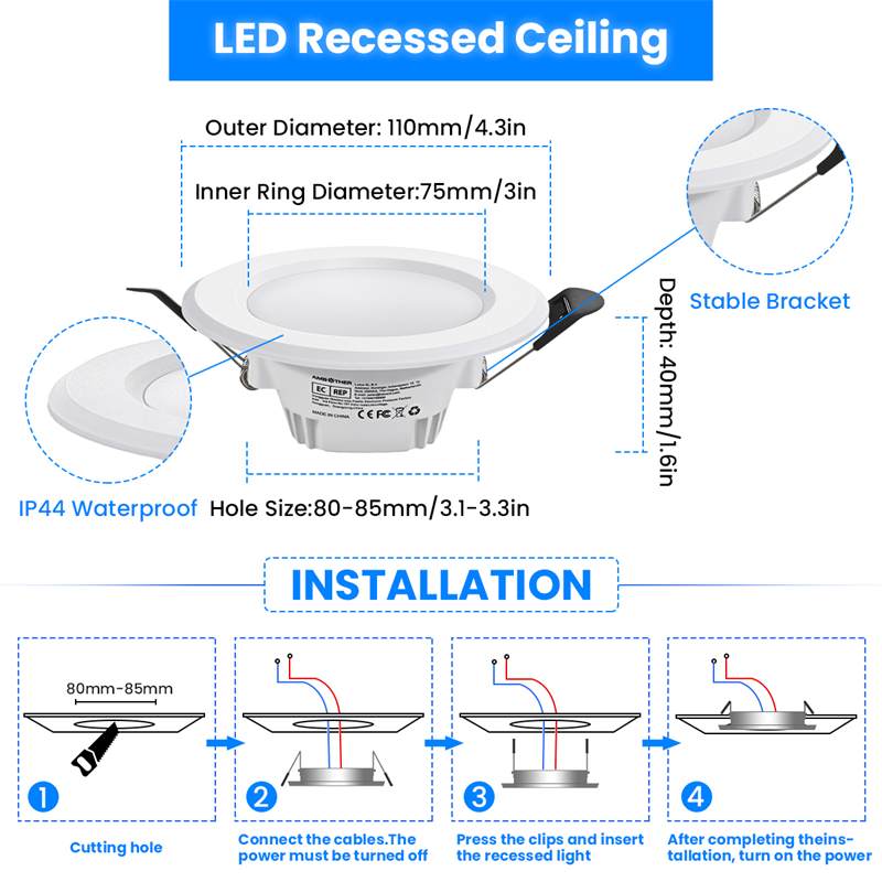 AMBOTHER LED Downlight 36W Recessed Round LED Ceiling Lamp SMD2835 AC85-265V Warm White 3000K Ceiling Spot Light Indoor Lighting