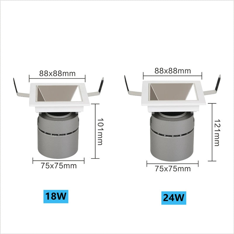 Recessed LED Spotlight 24° 18W 24W Square Lamp Downlight COB Dimmable AC 110V 220V Warm Cold white For Hotel Ceiling Lighting