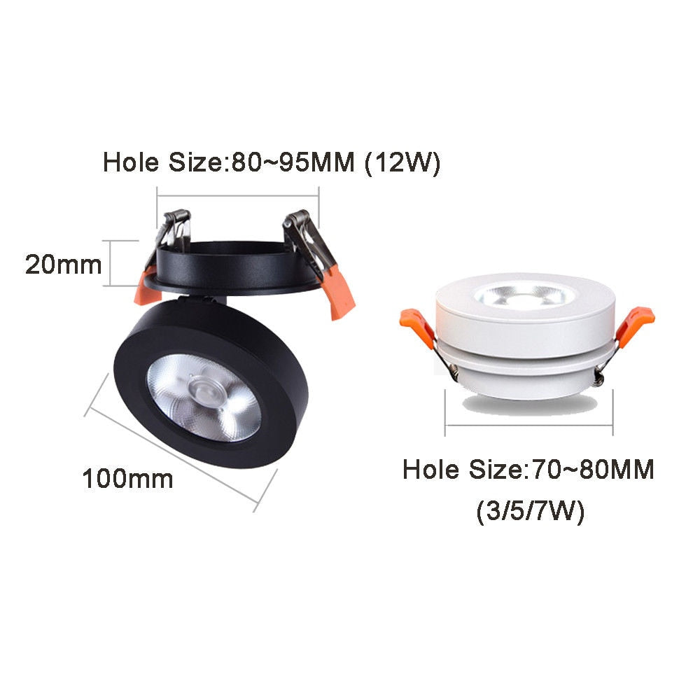 Mini Embedded LED Downlight Recessed Ceiling lamp 5W 7W 12W 360 degree rotation LED Ceiling Lamp Spot Light Downlight AC85-265V