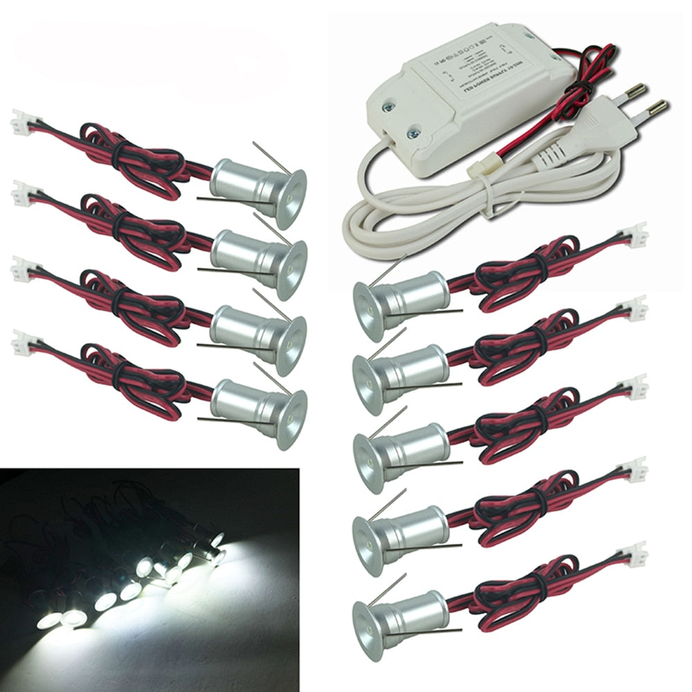 LED Recessed Spotlight Decoration Downlight with AC85-277V 1W Driver Ceiling Spot Light 15mm Cutout Showcase Downlight 9pcs set