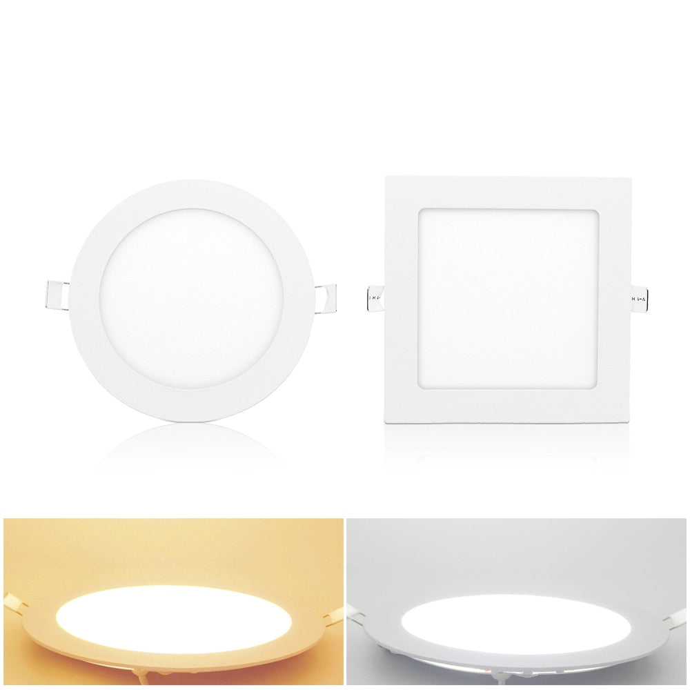 White Round Square LED Downlight 3W 6W 9W 12W 15W 18W Dimmable Ceiling Panel Light Recessed Bulb AC 220V 110V