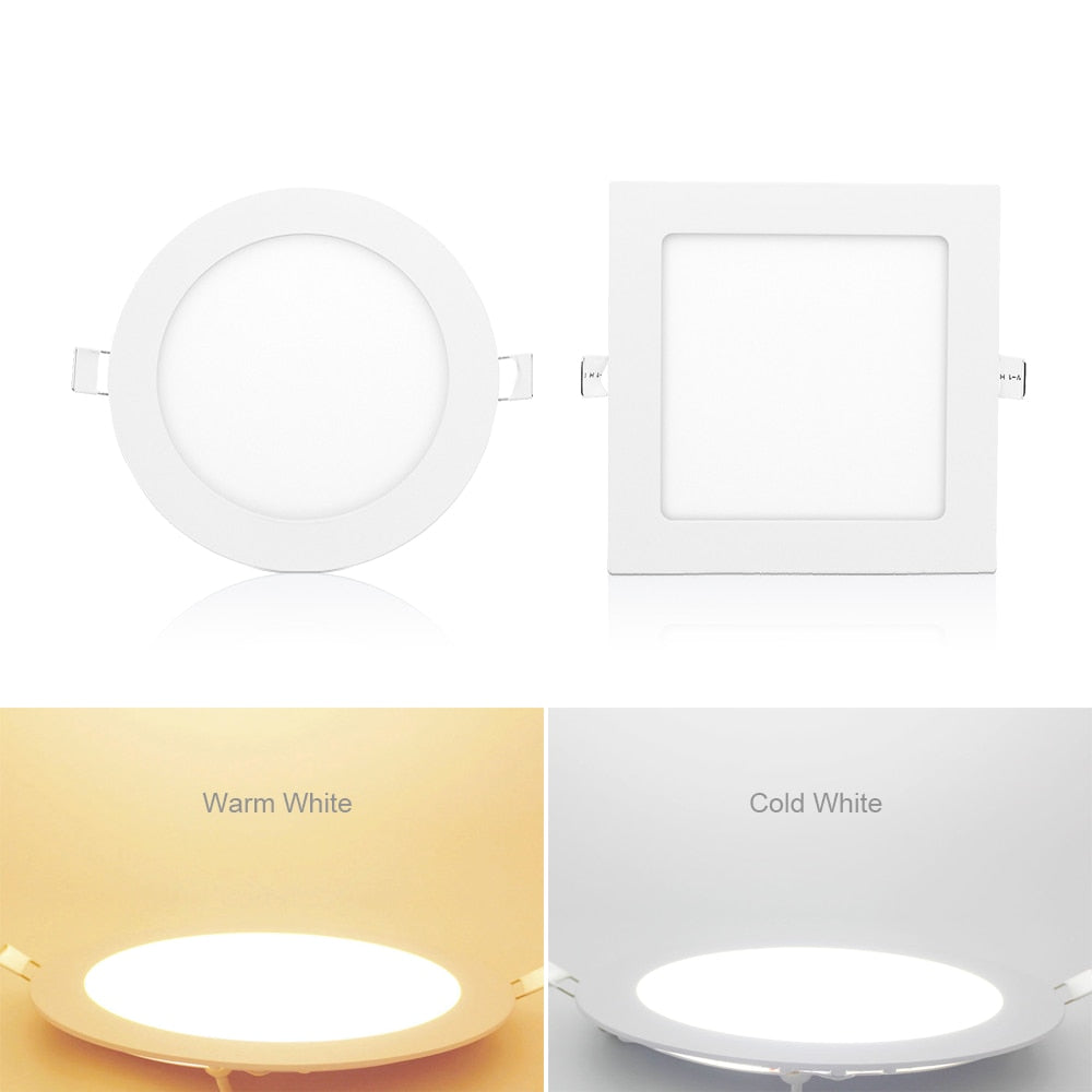 White Round Square LED Downlight 3W 6W 9W 12W 15W 18W Dimmable Ceiling Panel Light Recessed Bulb AC 220V 110V