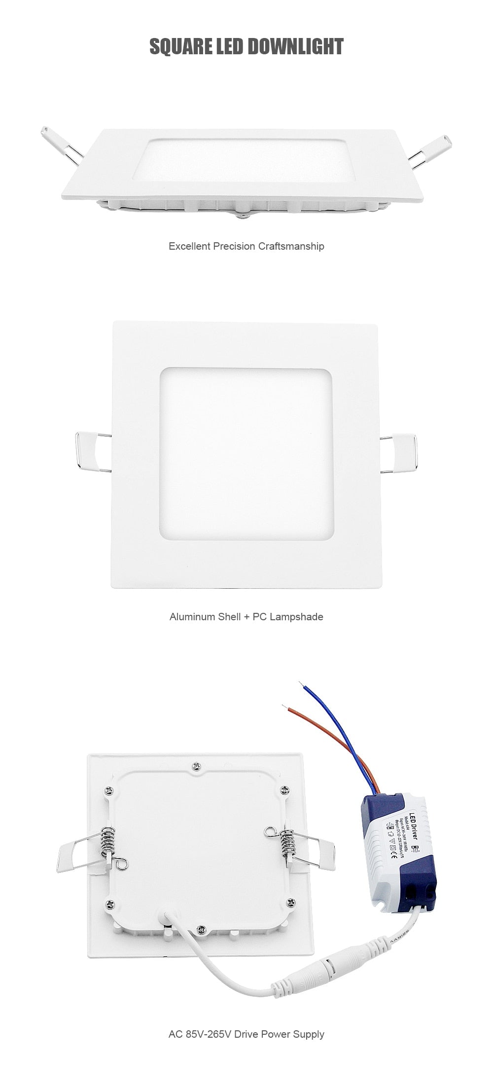 White Round Square LED Downlight 3W 6W 9W 12W 15W 18W Dimmable Ceiling Panel Light Recessed Bulb AC 220V 110V