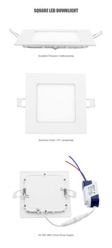 White Round Square LED Downlight 3W 6W 9W 12W 15W 18W Dimmable Ceiling Panel Light Recessed Bulb AC 220V 110V