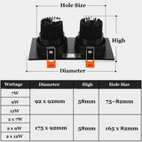 Square Recessed Dimmable COB LED Downlights 7W 9W 12W 18W 24W LED Ceiling Lamps 110~240V LED Ceiling Spot Lights Indoor Lighting