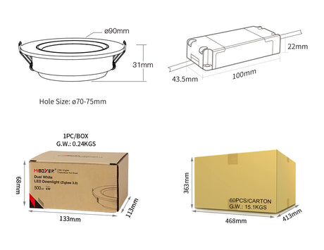 LED Downlight (Zig bee 3.0)DW2-06A-ZB DW2-12A-ZB 2.4G 6W 12W Dual White Smart RF Lamp APP/Voice Control AC 100-240V