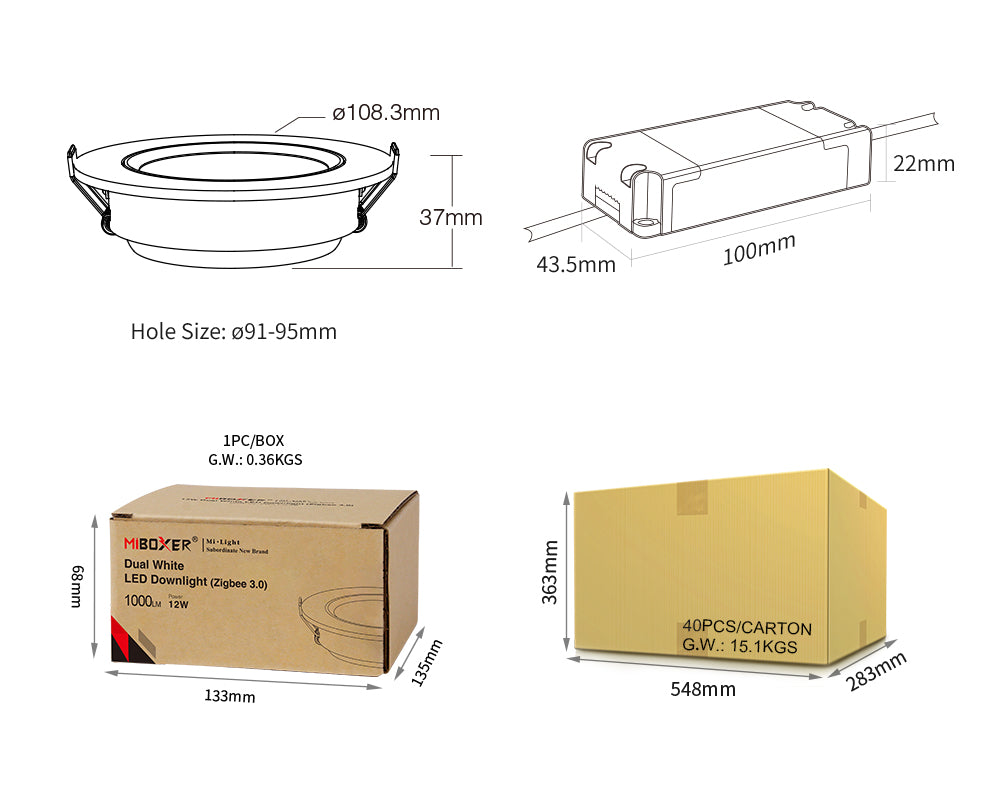 LED Downlight (Zig bee 3.0)DW2-06A-ZB DW2-12A-ZB 2.4G 6W 12W Dual White Smart RF Lamp APP/Voice Control AC 100-240V
