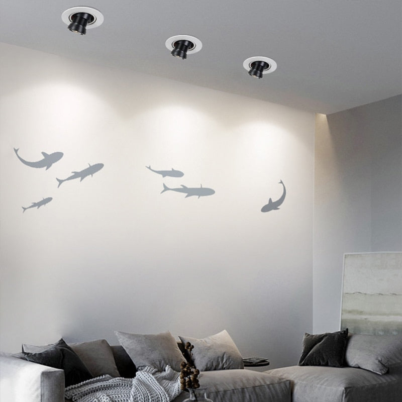LED Downlight Projection Fish Spotlight Led Ceiling Lamp Recessed Rotatable Indoor Spot Light For Mall Bar Living Wall Decor